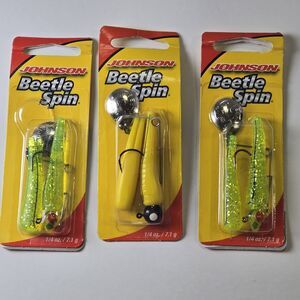 Lot of 3 Johnson Beetle Spin Lures 1/4 oz NIP Chartreuse Sparkle & Yellow